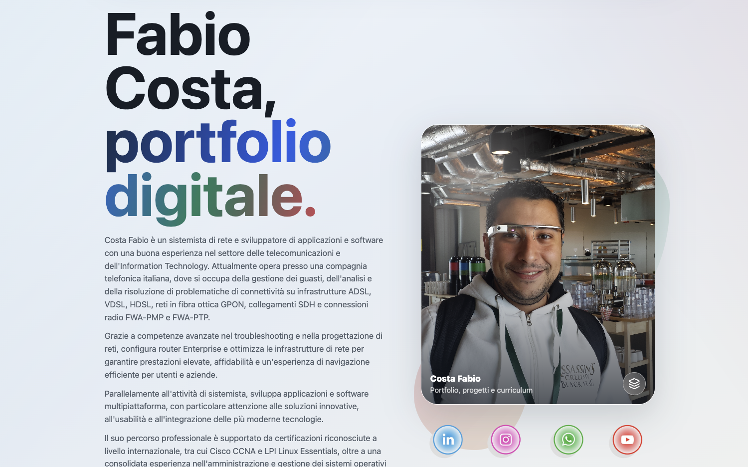 WebPage principale Costa Fabio con portfolio e blog