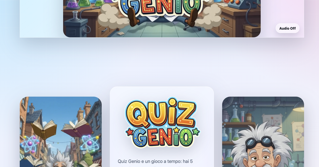 WebPage Quiz Genio in stile Liquid Glass